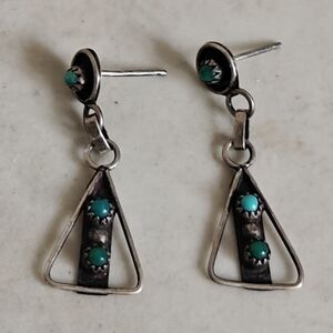 Vintage Southwestern Native American Turquoise Snake Eyes Drop Earrings